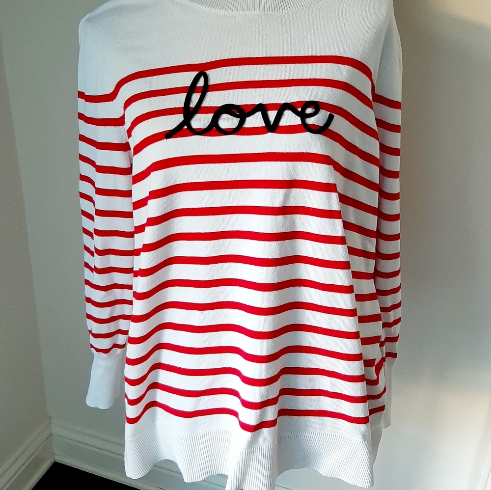 Marled Red and White Striped Sweater